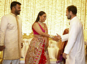 New Delhi: Congress leader Rahul Gandhi  at the wedding reception of actor Swara Bhaskar, in New Delhi,