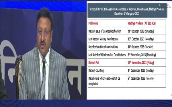 Chief Election Commissioner Rajiv Kumar announces assembly elections