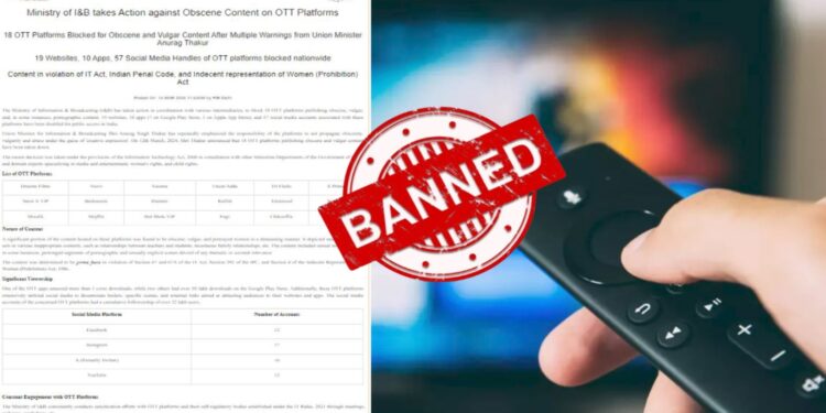 अश्लील कन्टेंटे के चलते 18 ओटीटी प्लेटफार्म हुए ब्लाक
