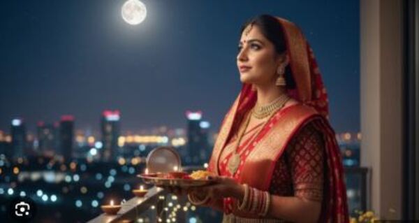 Karwa Chauth 2025 Married women with moon