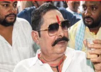 Supporters of Bahubali leader Anant Singh fell down with a thud due to the collapse of the stage