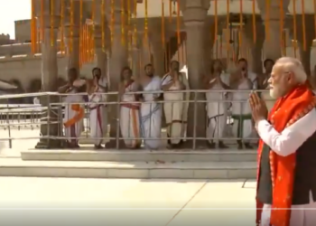 confluence of devotion and power in Kashi PM Modi special puja with the Trishul and Damru