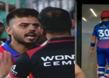 Nitish Rana-umpire face to face
