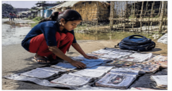 Assam Floods As Children Dry Out Their Books