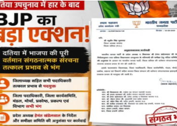 defeat in Datia by election BJP taken major action