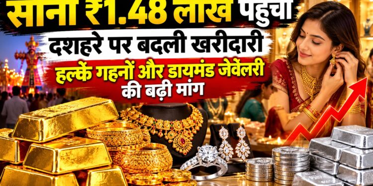Gold Silver Price सोना ₹1.48 लाख प्रति 10 ग्राम पहुंचने से बदली खरीदारी की तस्वीर, दशहरे पर हल्के गहनों और डायमंड ज्वेलरी की बढ़ी मांग