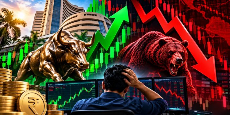Share Market: शेयर बाजार में उतार-चढ़ाव 200 अंक की तेजी के बाद सेंसेक्स 300 अंक फिसला, निफ्टी भी लाल निशान में पहुंचा; ट्रेंट और इंडिगो के शेयरों में जोरदार उछाल